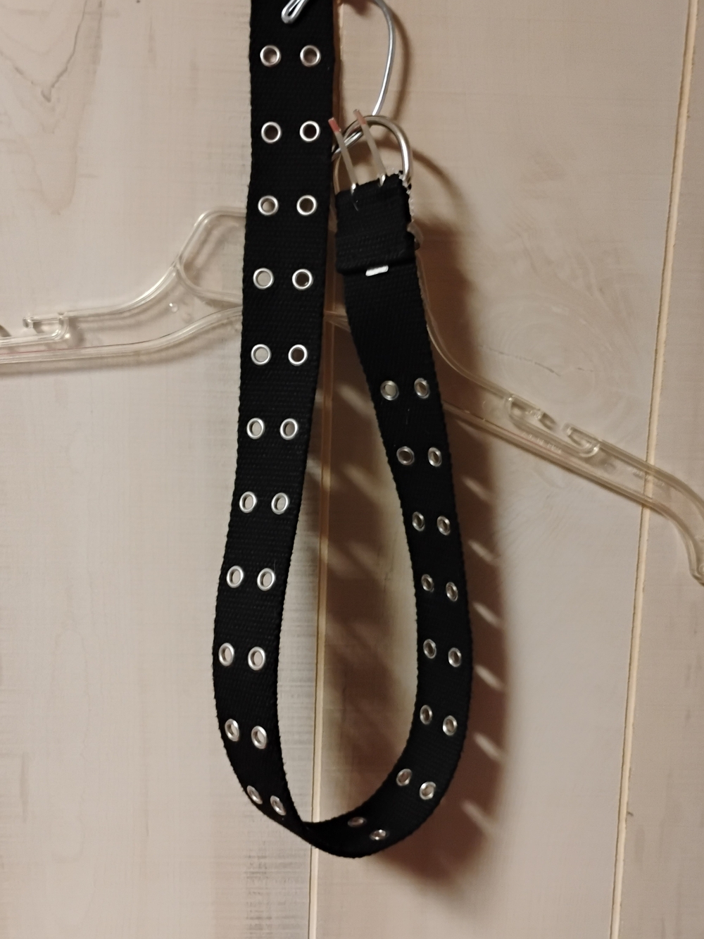 Women's Black Double-Row Grommet Web Belt with Silver Buckle